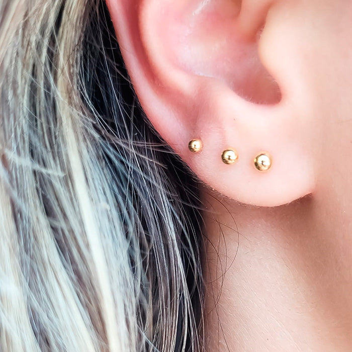 Brincos Trio de Bolinha Banhado a Ouro 18k